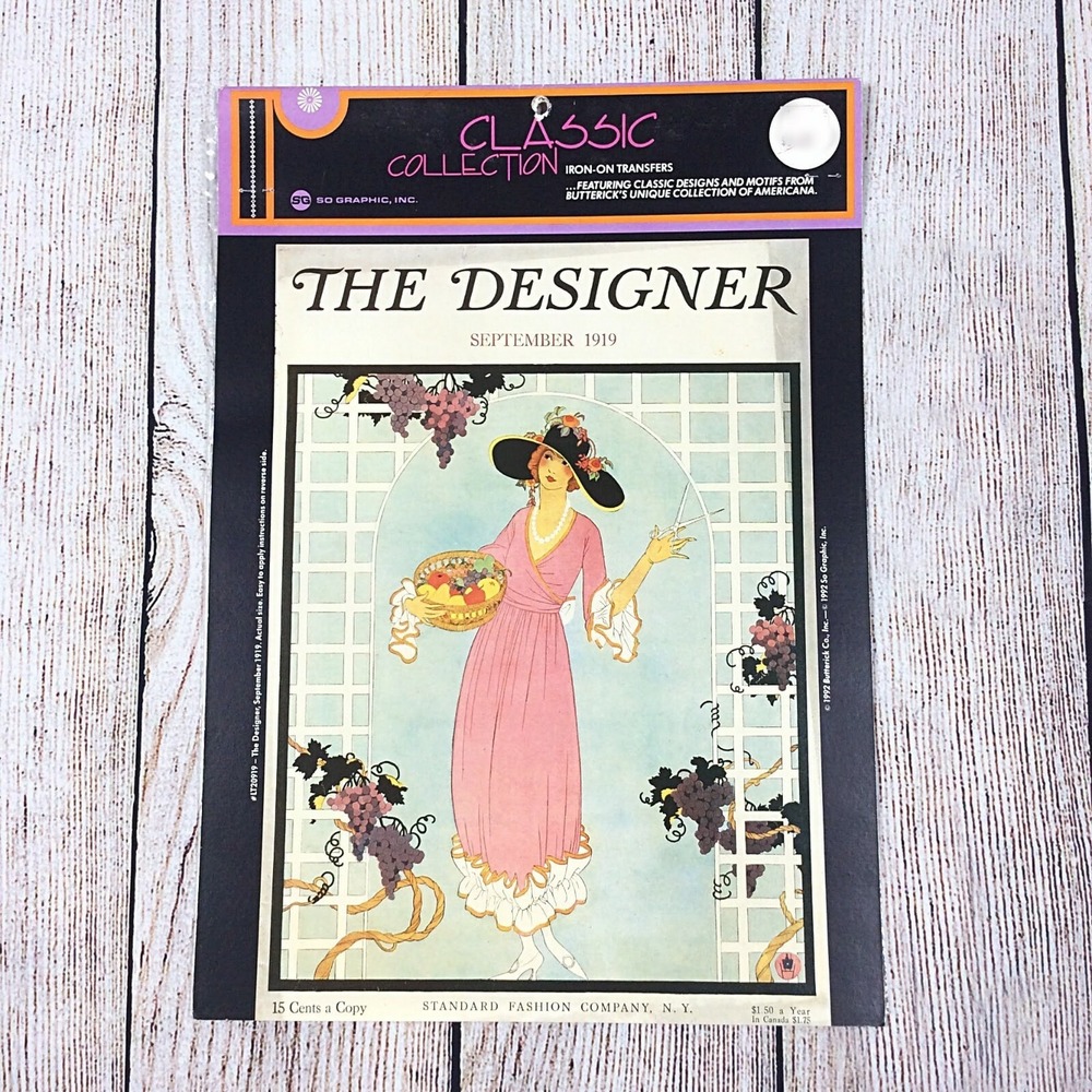 VTG Butterick THE DESIGNER Iron On Transfer 1919 Americana Classic Collection